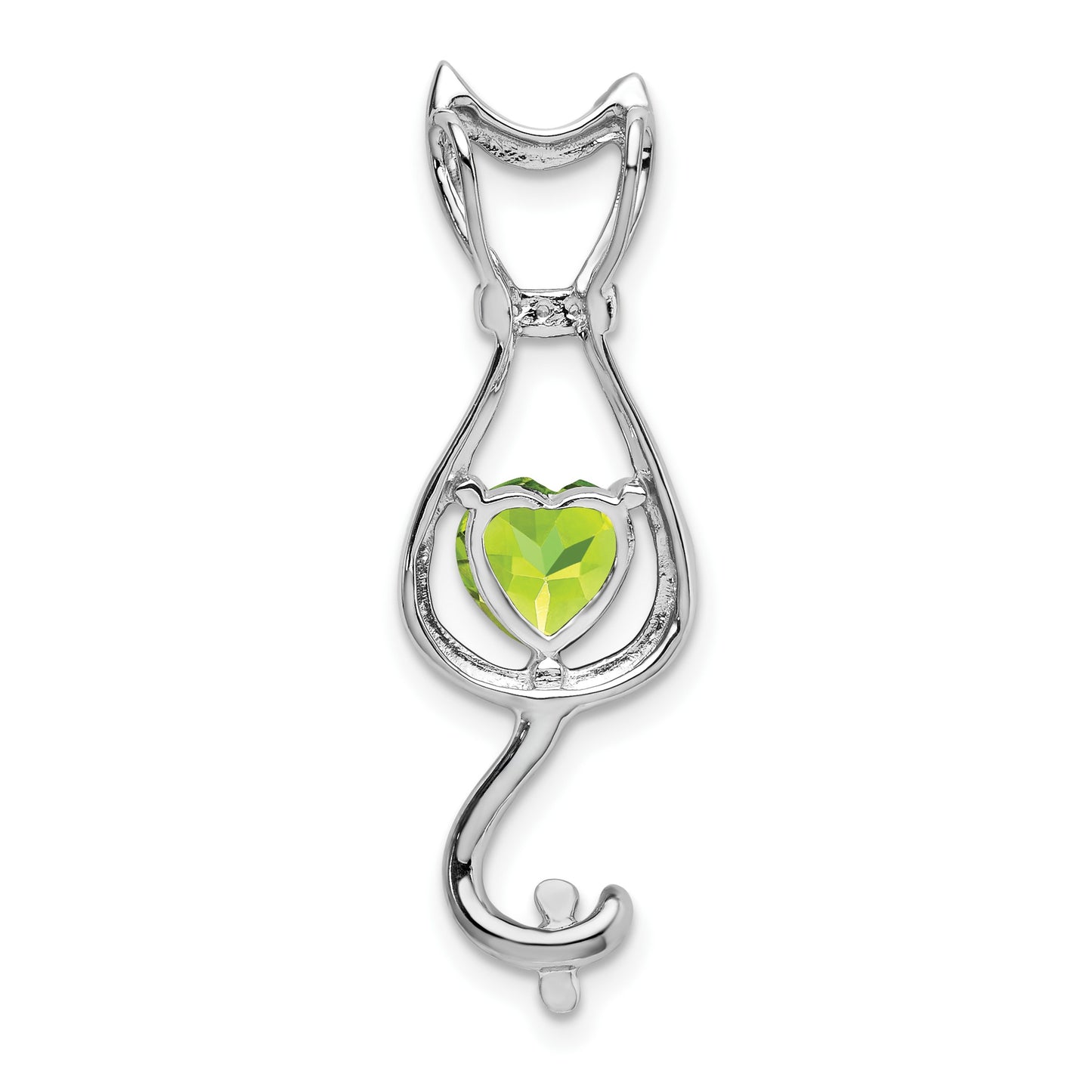 14k White Gold 6mm Heart Peridot and Diamond Cat Chain Slide