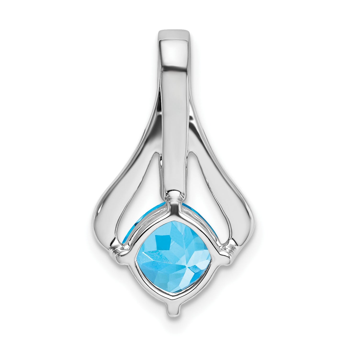 14k White Gold 7mm Cushion Blue Topaz and Diamond Pendant Fits up to 4mm Fancy Omega Only