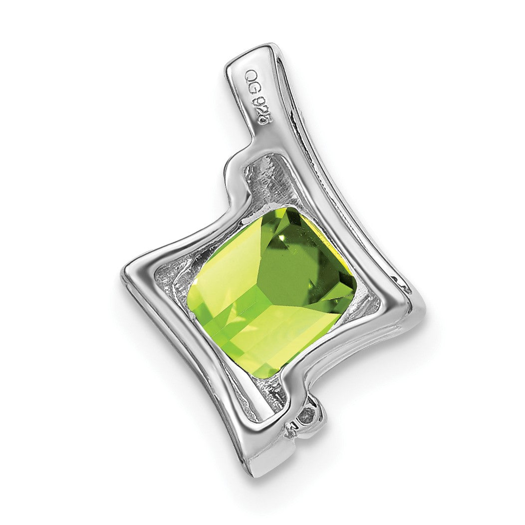 14k White Gold 6mm Cushion Peridot and Diamond Chain Slide