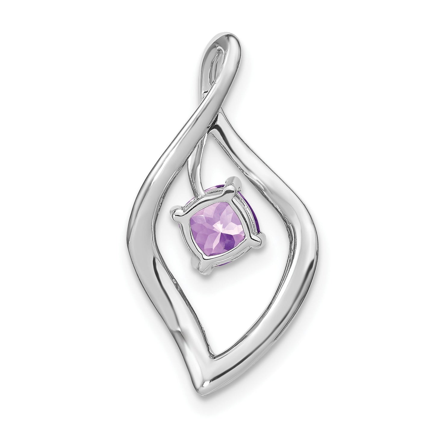 14k White Gold 5mm Cushion Amethyst and Diamond Leaf Chain Slide
