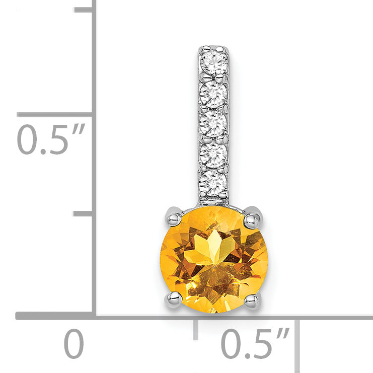14k White Gold 7mm Round Citrine and Diamond Chain Slide