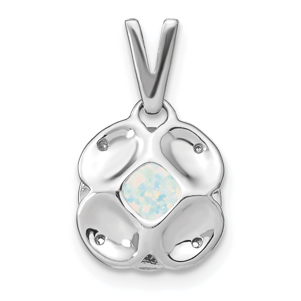 14k White Gold Cushion Lab Created Opal and Diamond Pendant