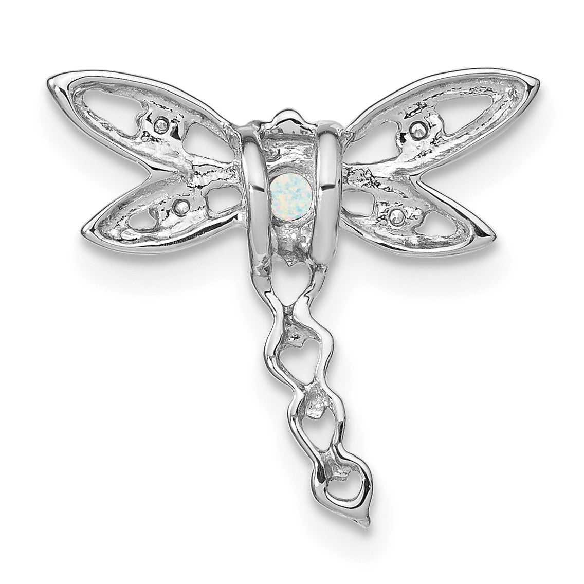 14k White Gold Lab Created Opal and Diamond Dragonfly Chain Slide
