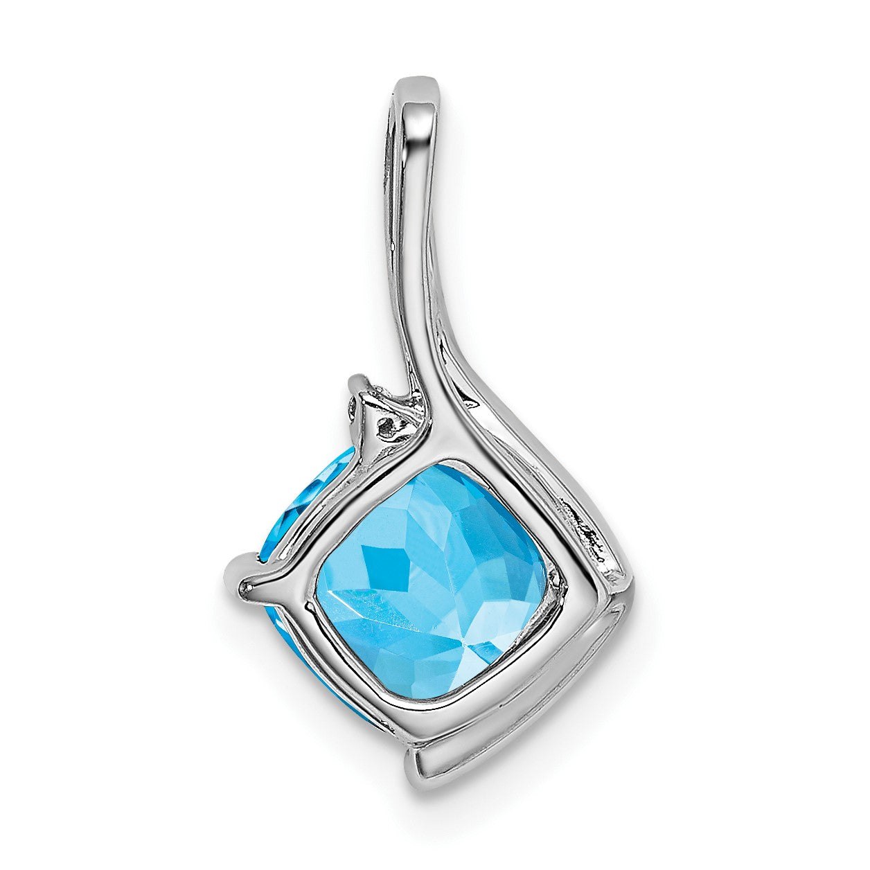 14k White Gold 7mm Cushion Blue Topaz and Diamond Pendant