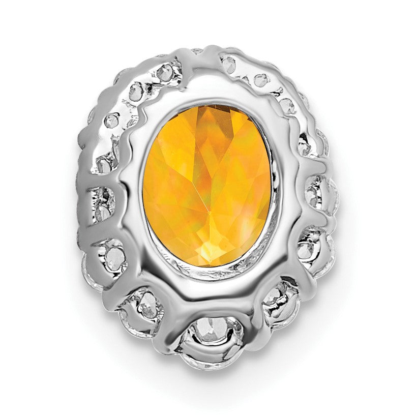 14k White Gold 8x6mm Oval Citrine and Diamond Halo Chain Slide