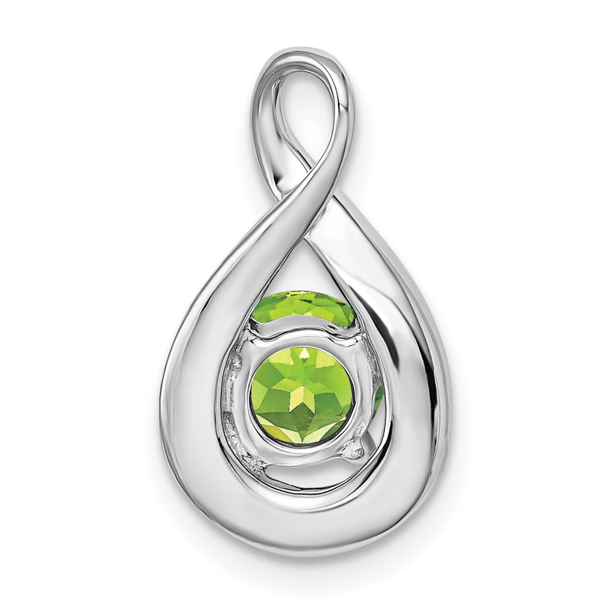 14k White Gold 6mm Round Peridot and Diamond Chain Slide