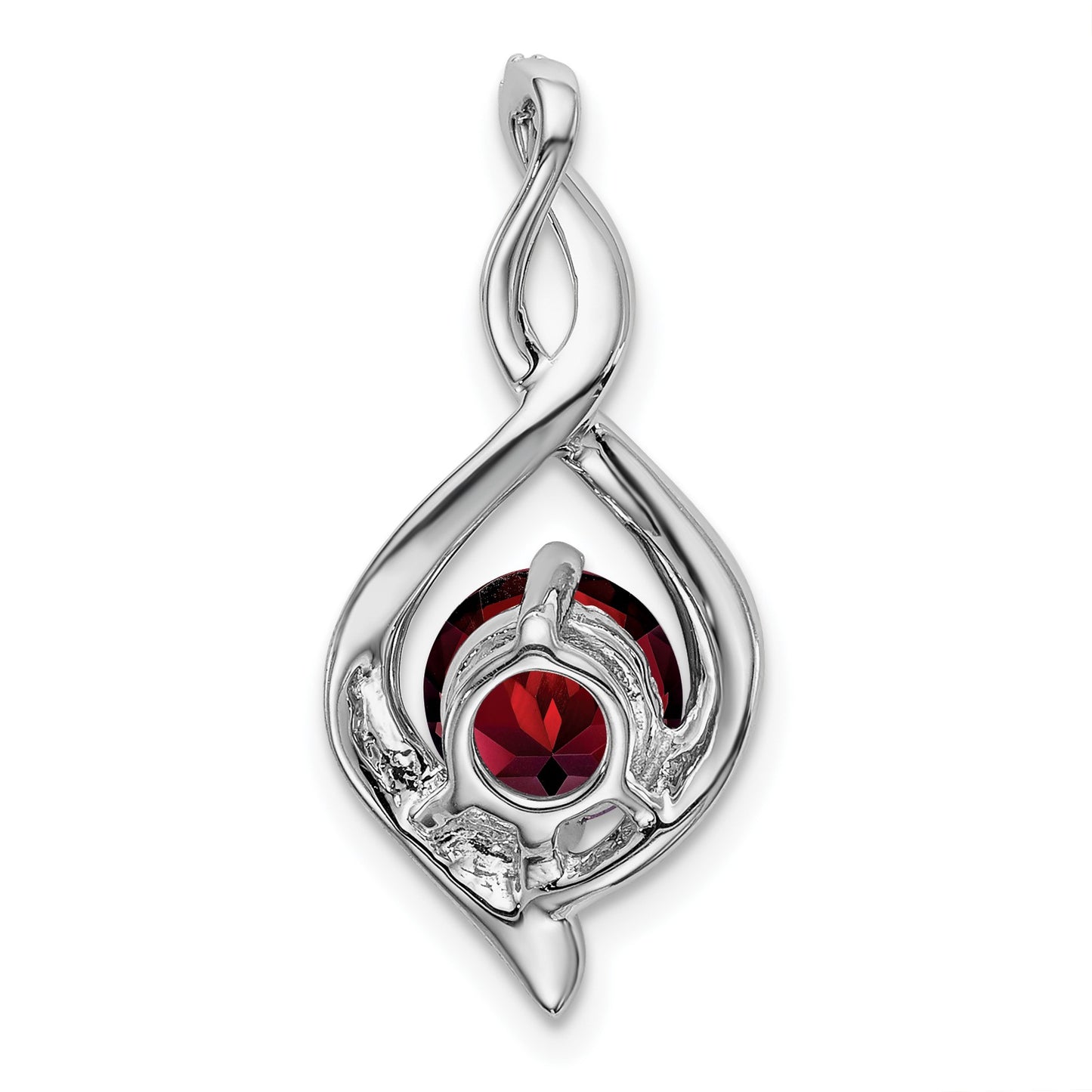 14k White Gold 6.5mm Round Garnet and Diamond Fancy Pendant