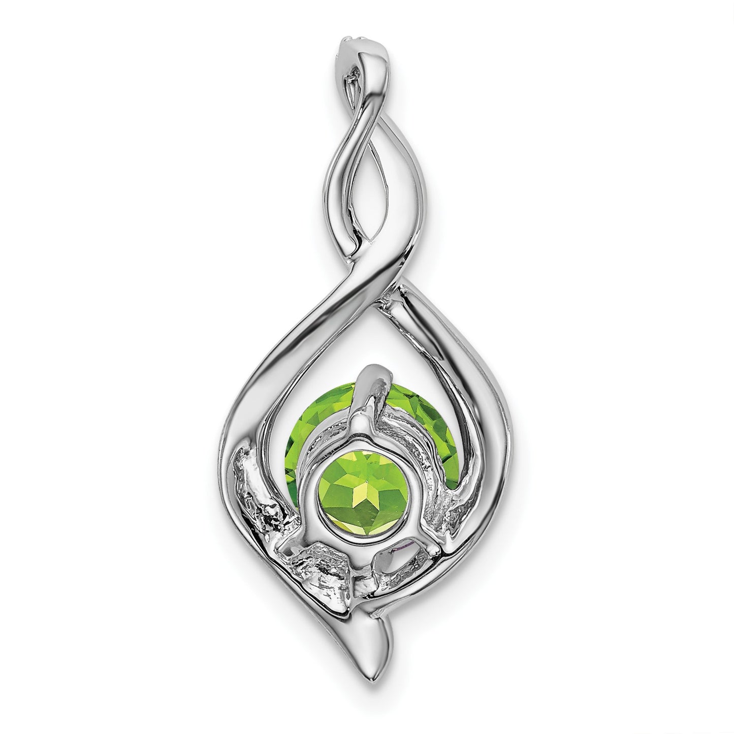 14k White Gold 6.5mm Round Peridot and Diamond Fancy Pendant