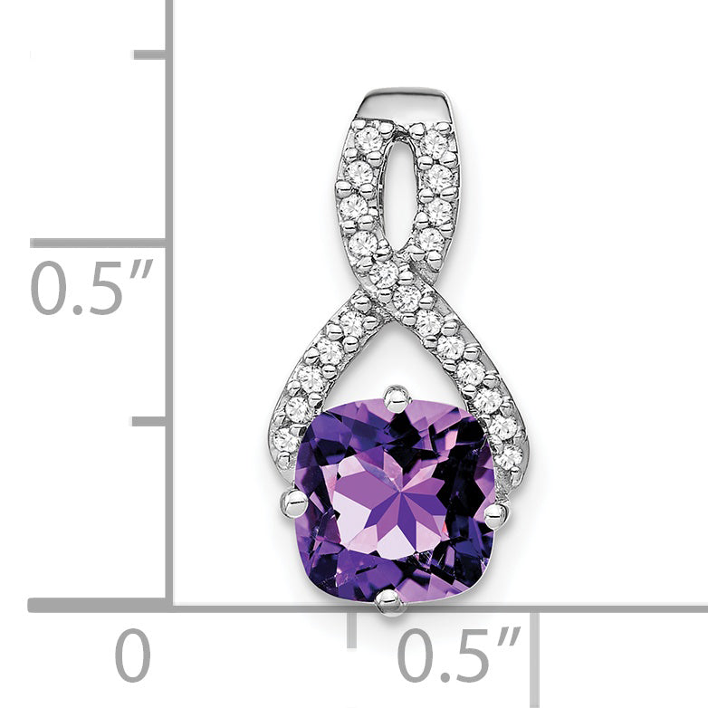 14k White Gold 7mm Cushion Amethyst and Diamond Chain Slide
