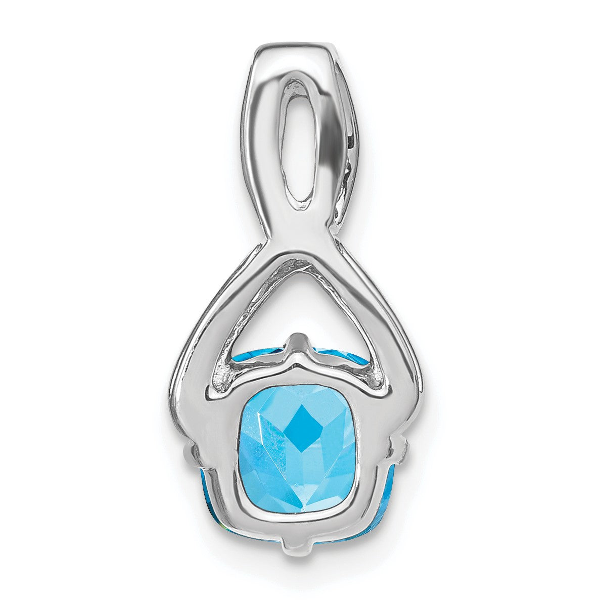 14k White Gold 7mm Cushion Blue Topaz and Diamond Chain Slide