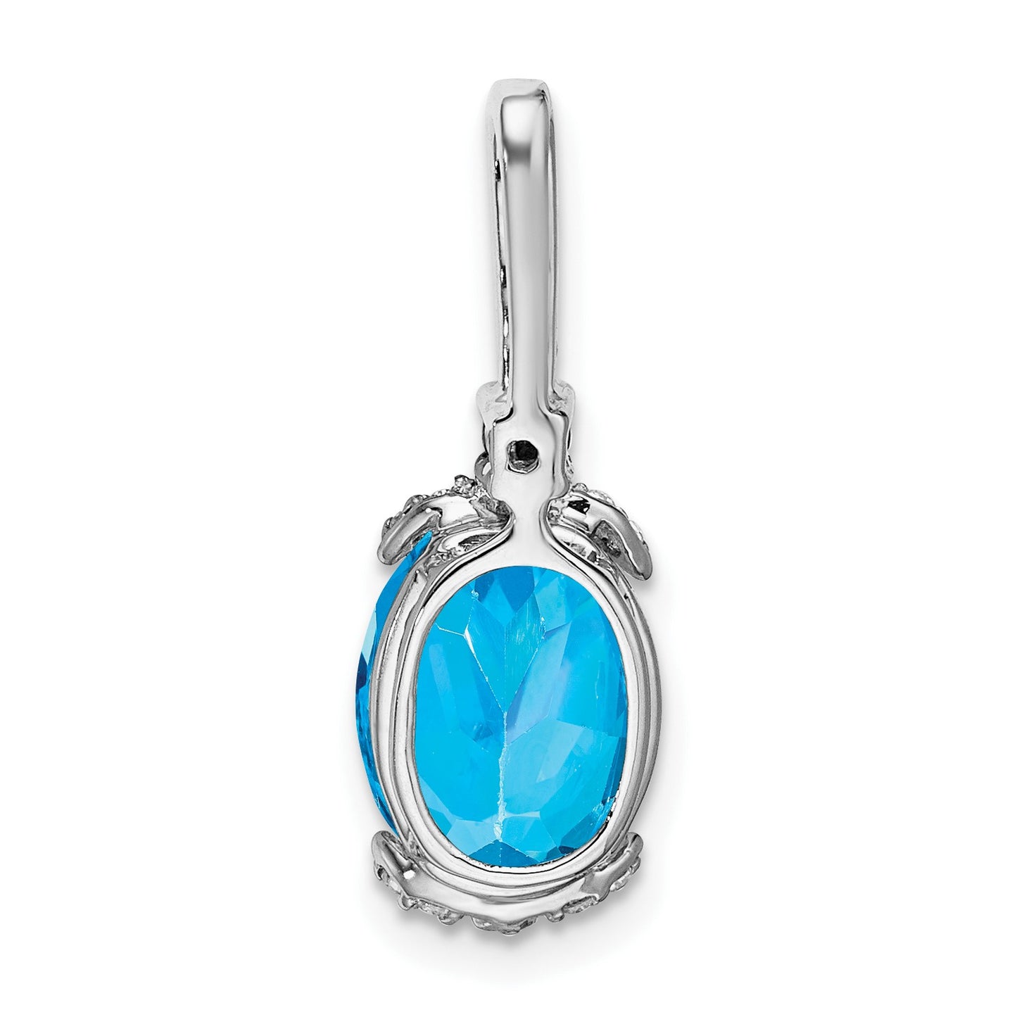 14k White Gold 10x8mm Oval Blue Topaz/Amethyst/Diamond Pendant