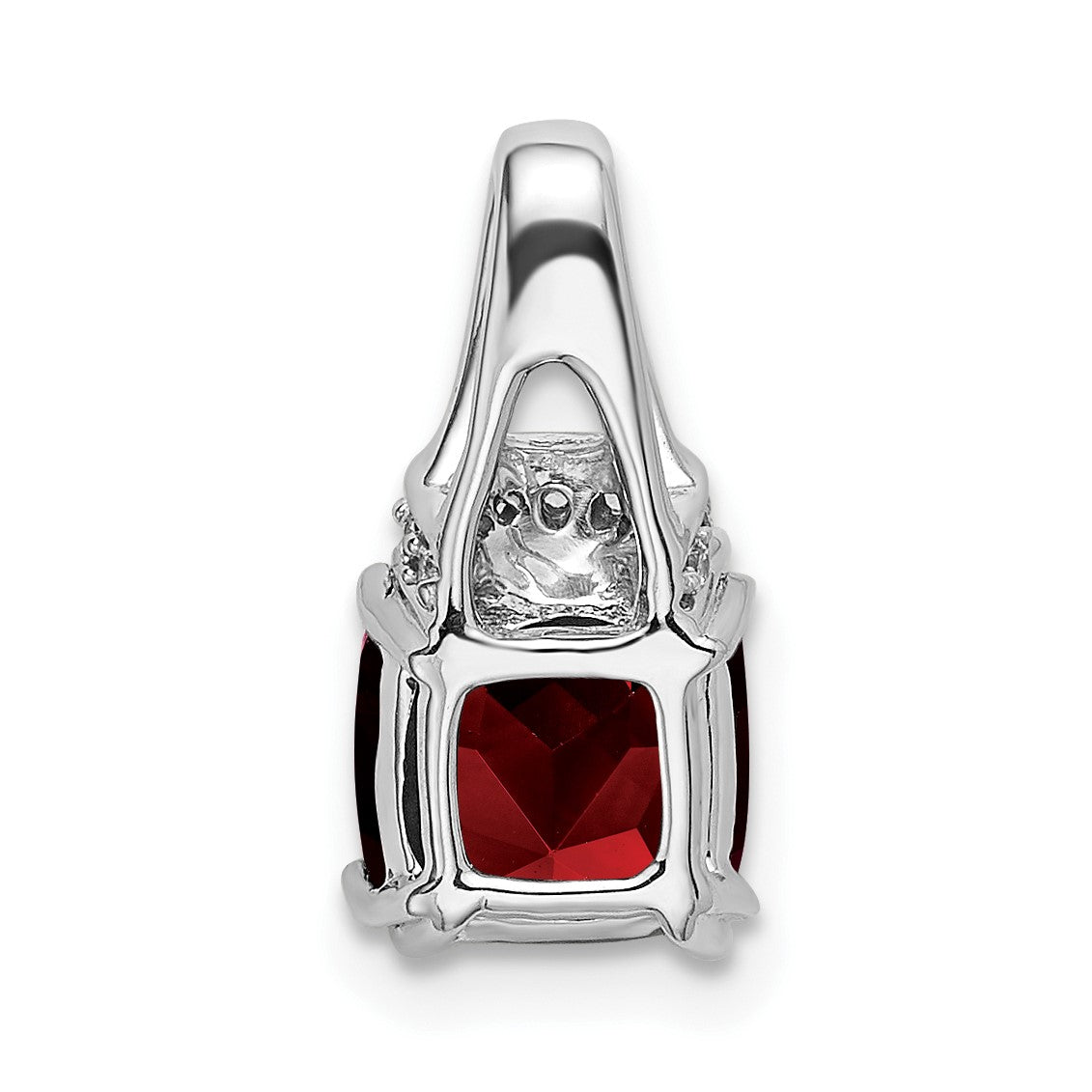 14k White Gold 7mm Cushion Garnet and Diamond Chain Slide