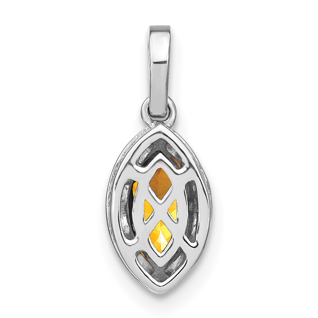 14k White Gold 8x4mm Marquise Citrine and Diamond Pendant