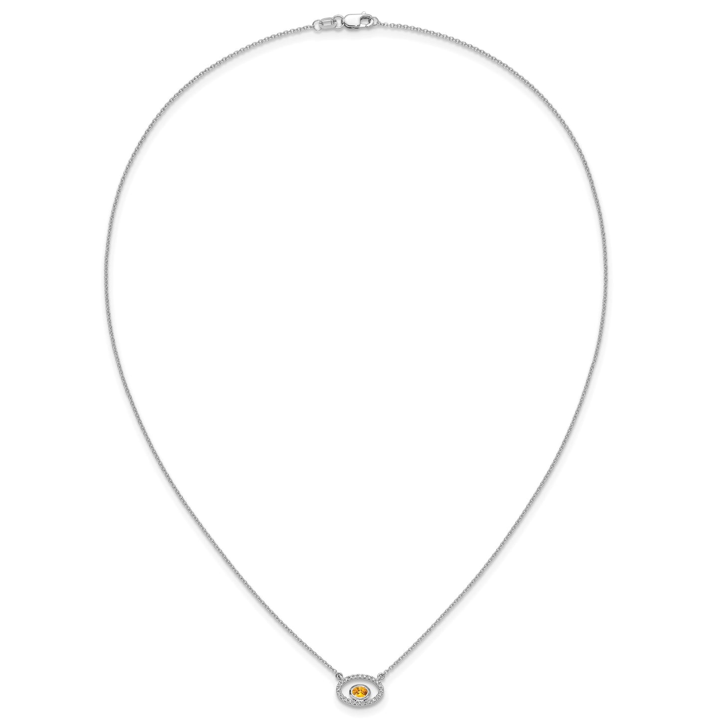 14k White Gold 4x3mm Oval Citrine and Diamond 18 inch Necklace