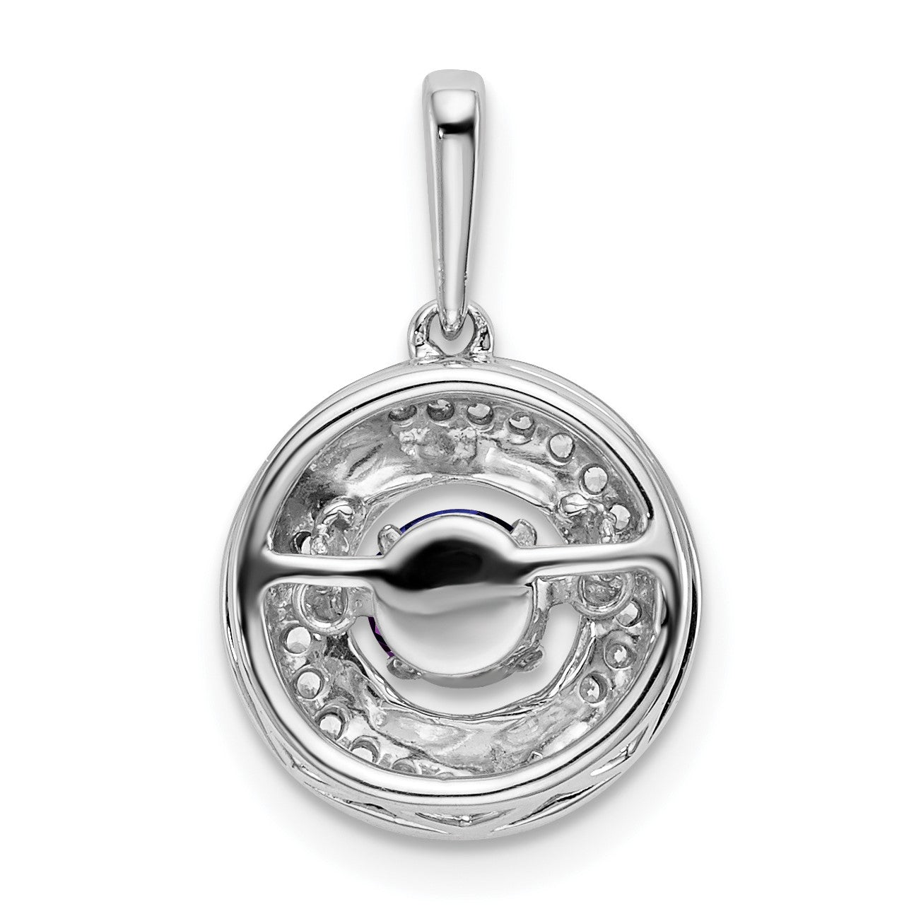 14k White Gold 4.5mm Round Moving Vibrant Amethyst and Diamond Pendant