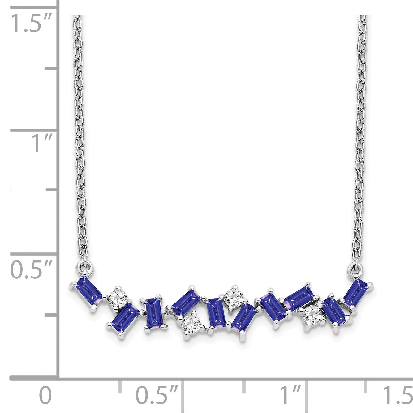 14k White Gold Octagon Tanzanite and Diamond 18 inch Bar Necklace