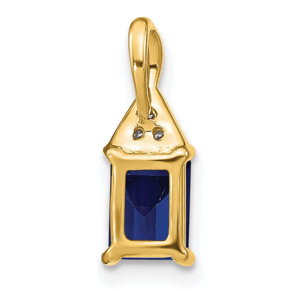 14k Emerald-shape Sapphire and Diamond Pendant