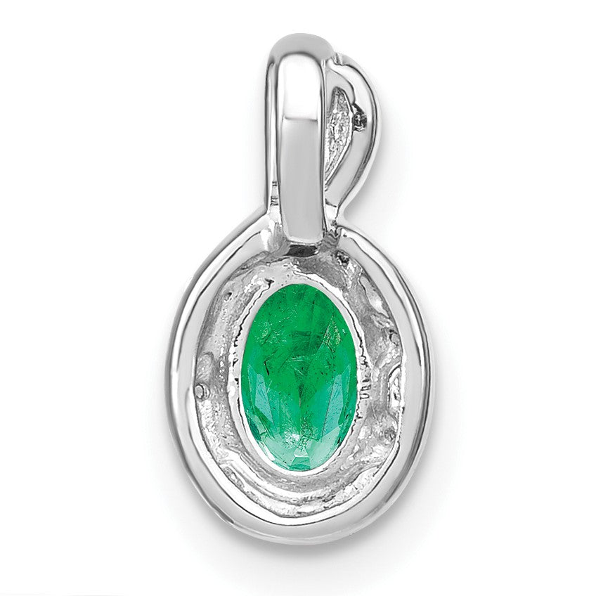 14k White Gold 6x4mm Oval Emerald and Diamond Halo Pendant
