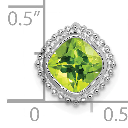 14k White Gold 6.5mm Cushion Peridot Beaded Edge Chain Slide