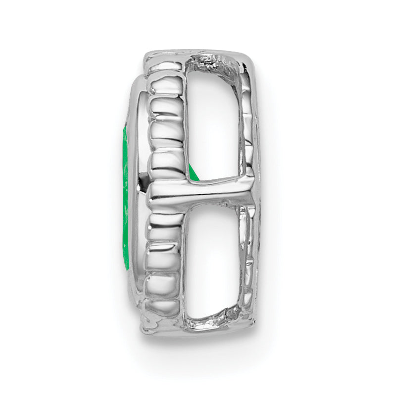 14k White Gold Oval Emerald Beaded Edge Chain Slide