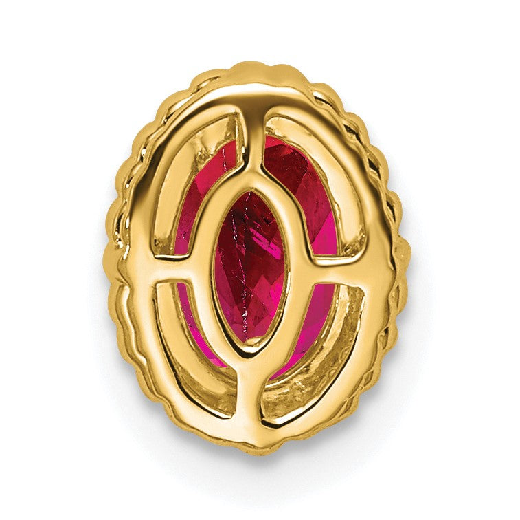 14k Oval Ruby Beaded Edge Chain Slide
