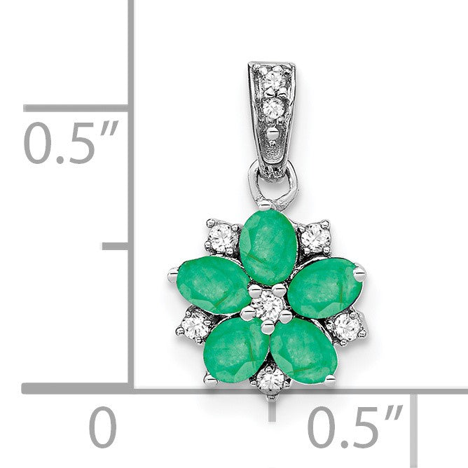 14k White Gold Emerald and Diamond Floral Pendant