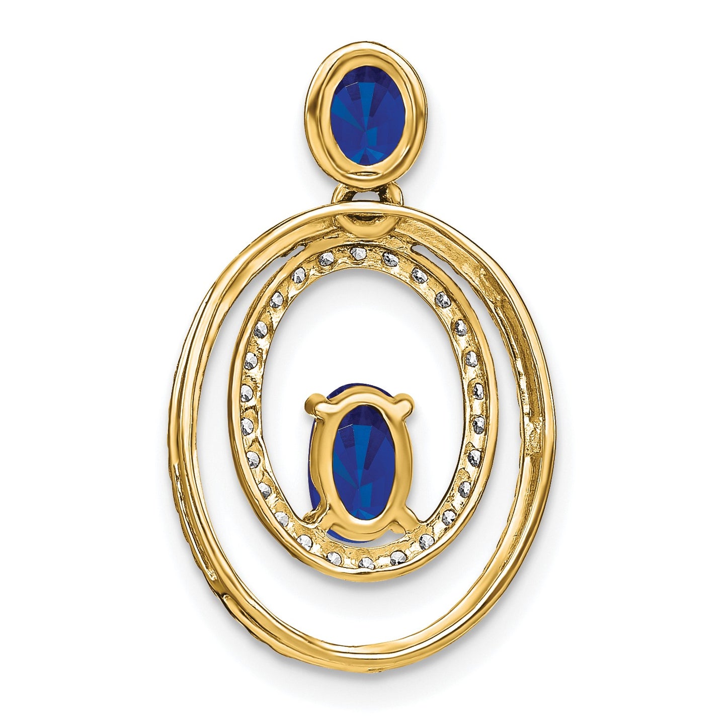 14k Oval and Round Sapphire and Diamond Oval Pendant