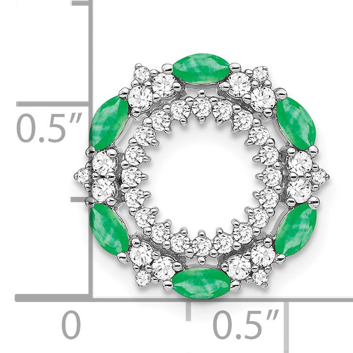14k White Gold Marquise Emerald and Diamond Circle Chain Slide