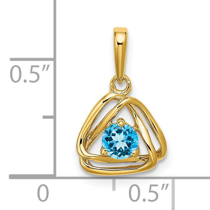 14k 4mm Round December/Blue Topaz Triangle Pendant
