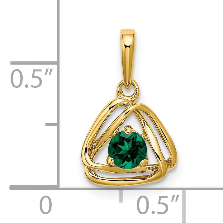 14k 4mm Round May/Lab Created Emerald Triangle Pendant