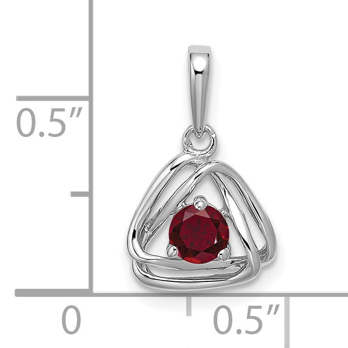 14k White Gold 4mm Round July/Lab Created Ruby Triangle Pendant