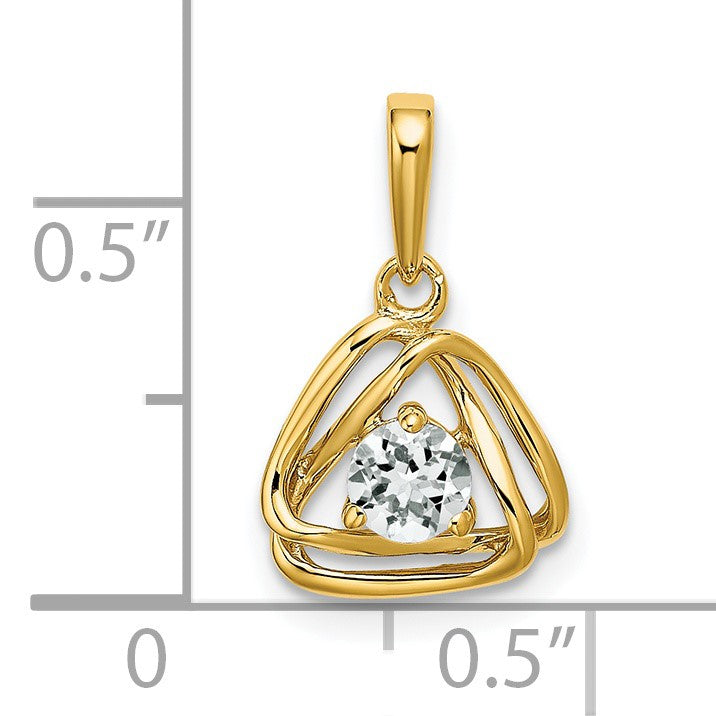 14k 4mm Round April/White Topaz Triangle Pendant
