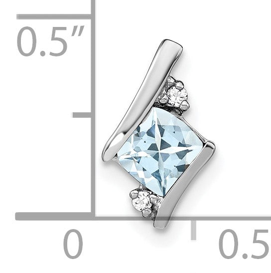 14k White Gold 7mm Cushion March/Aquamarine and Diamond Chain Slide