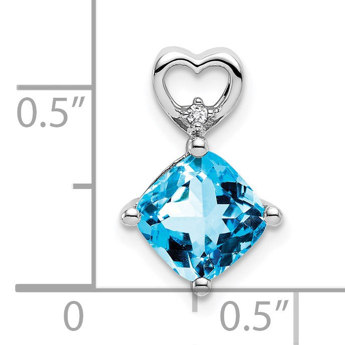 14k White Gold 7mm Cushion December/Blue Topaz and Diamond Heart Chain Slide