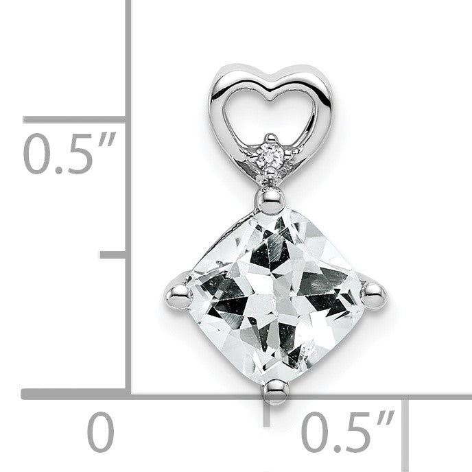 14k White Gold 7mm Cushion April/White Topaz and Diamond Heart Chain Slide