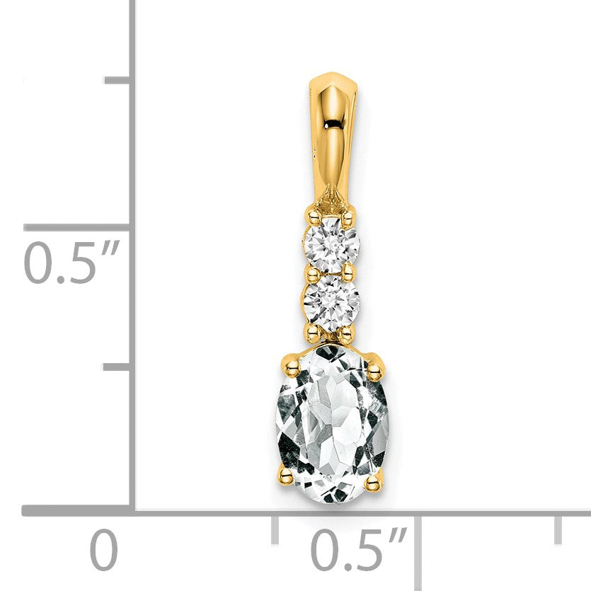 14K 7x5 Oval April/White Topaz and Diamond Pendant