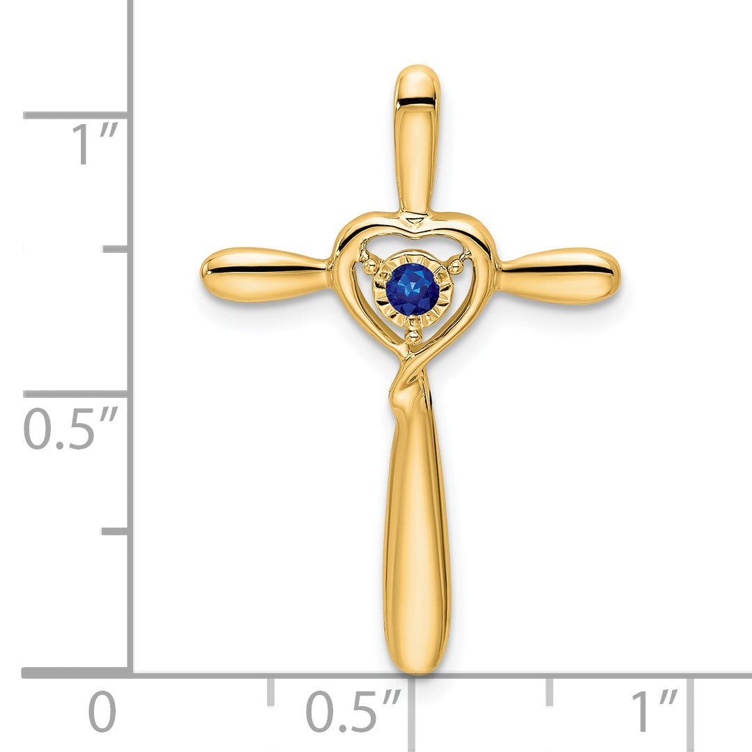 14k September/Lab Created Sapphire Cross with Heart Chain Slide