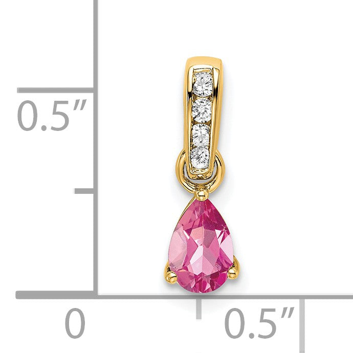 14K 6x4 Pear October/Pink Tourmaline and Diamond Pendant