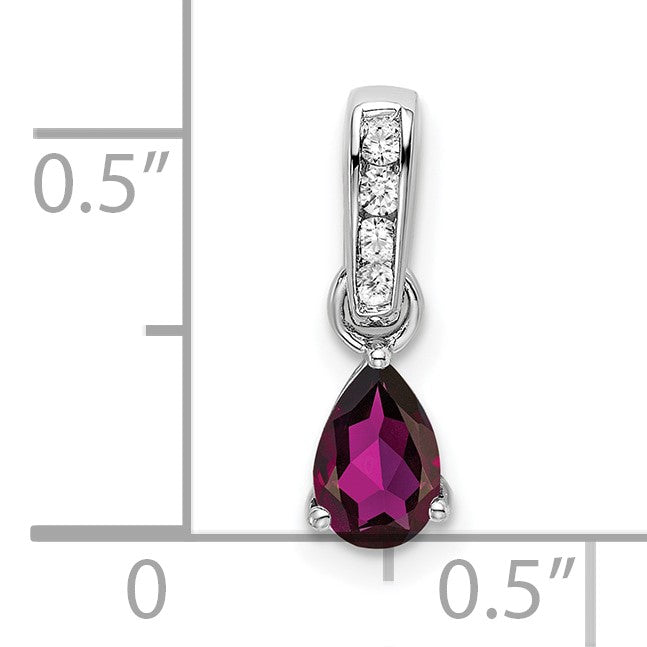 14k White Gold 6x4 Pear June/Rhodolite Garnet and Diamond Pendant