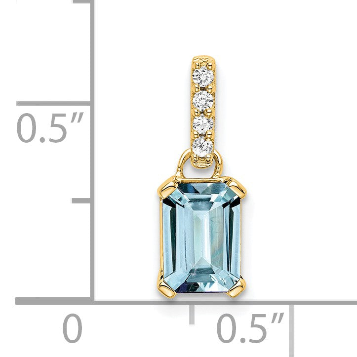 14k 7x5 Emerald-cut March/Aquamarine and Diamond Pendant