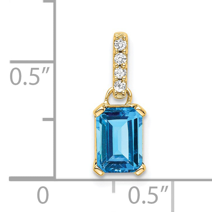 14k 7x5 Emerald-cut December/Blue Topaz and Diamond Pendant