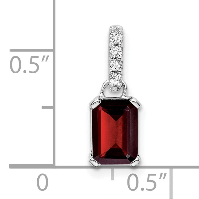 14k White Gold 7x5 Emerald-cut January/Garnet and Diamond Pendant