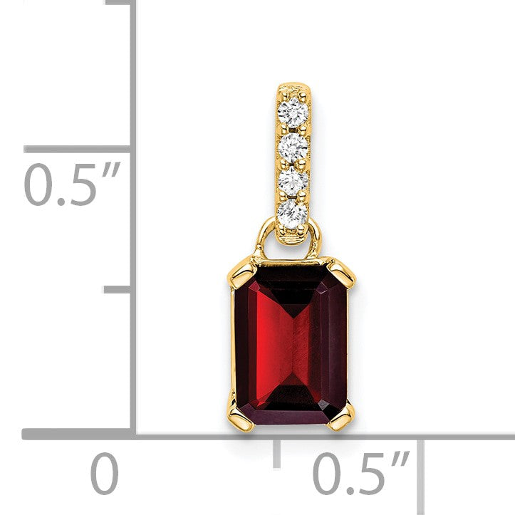 14k 7x5 Emerald-cut January/Garnet and Diamond Pendant