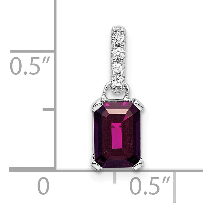 14k White Gold 7x5 Emerald-cut June/Rhodolite Garnet and Diamond Pendant