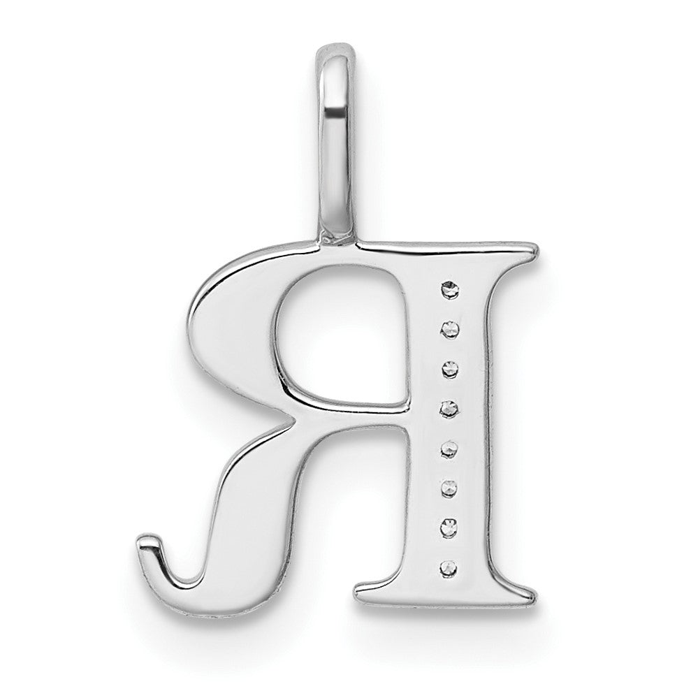 14K White Gold Diamond Letter R Initial Pendant