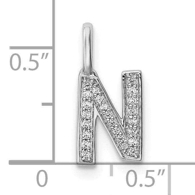 14K White Gold Diamond Letter N Initial Pendant