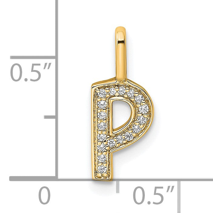 14K Gold Diamond Letter P Initial Pendant