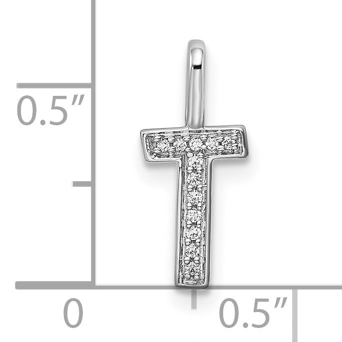 14K White Gold Diamond Letter T Initial Pendant