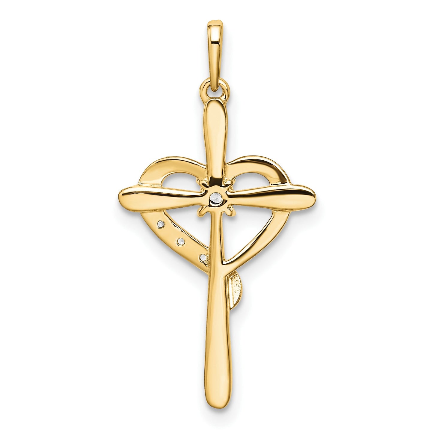 14k Rose Gold Diamond Cross with Heart Pendant