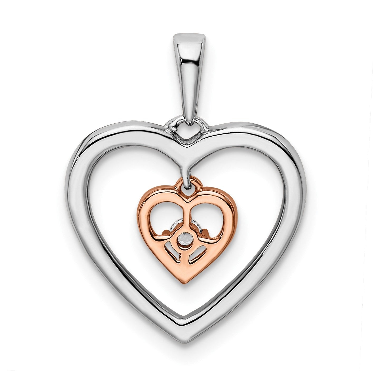 14k Two-tone White and Rose 1/20 carat Diamond Double Heart Pendant